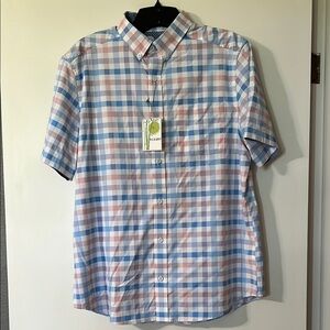 Casual Blue and Pink Button Down Shirt with Plaid Design